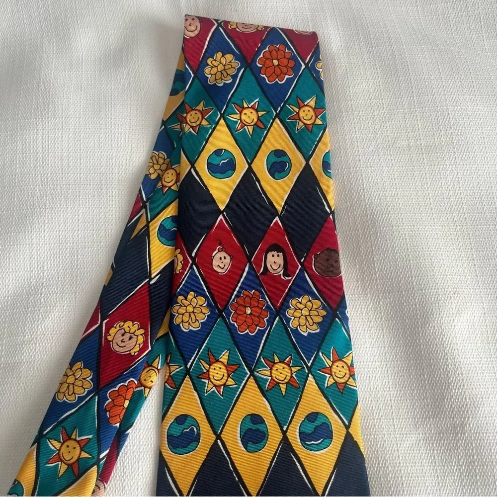Vintage Save the Children World Peace Silk Necktie Tie